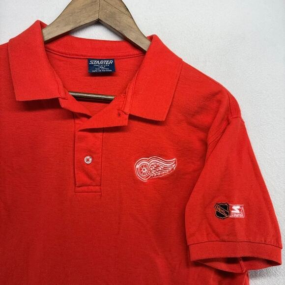 Vintage Detroit Red Wings Polo Shirt Men's XL Embroidered Starter 80s USA Made - Picture 1 of 5